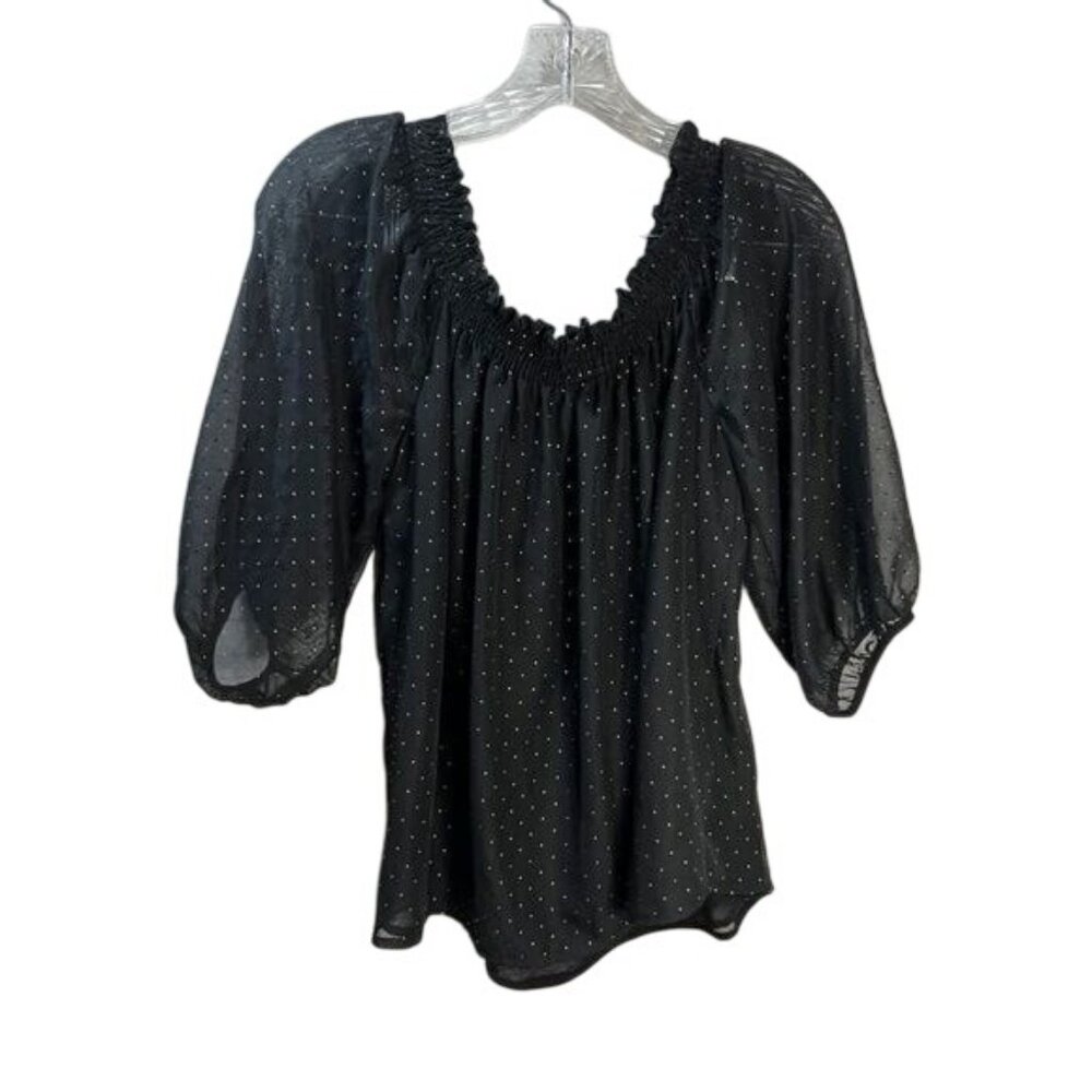 Zara Black Mesh Puffed‎ Sleeves Top XS NWOT
